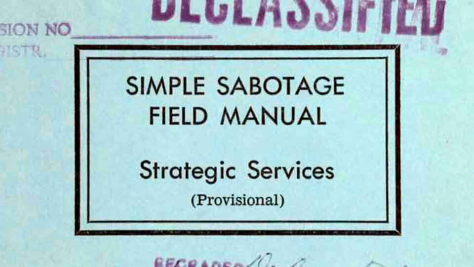 “Simple Sabotage Field Manual” cover by the Office of Strategic Services (1944).